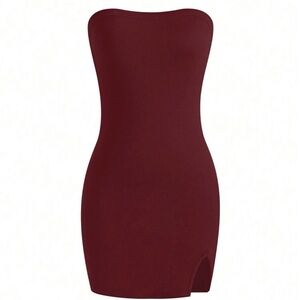 New Elegant Strapless Burgundy Dress